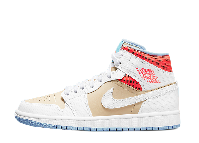 ナイキ ウィメンズ エアジョーダン 1 ミッド Se セサミ/ホワイトフラッシュ クリムゾンサイキック ブルーブラック