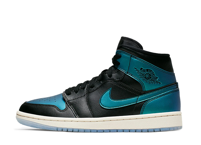 ナイキ ウィメンズ エアジョーダン1 ミッド "イリディセント" ブラック/ペール アイボリーマルチ カラー