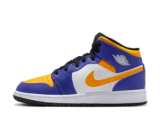 ナイキ Gs エアジョーダン1 ミッド "レイカーズ" ダークコンコルド/ホワイト/ブラック/タクシー