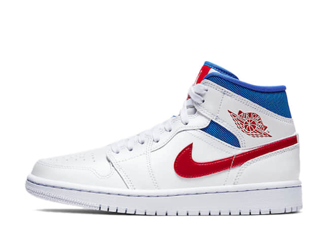 ナイキ ウィメンズ エアジョーダン 1 ミッド ホワイト/ユニバーシティ レッドゲーム ロイヤル