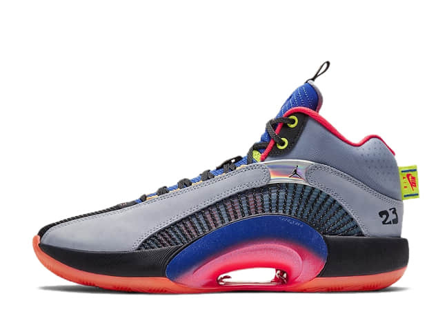 ナイキ エアジョーダン 35 SpTp Pf "センター オブ ジ アース" グラシア グレー/レーザー クリムゾンブラック