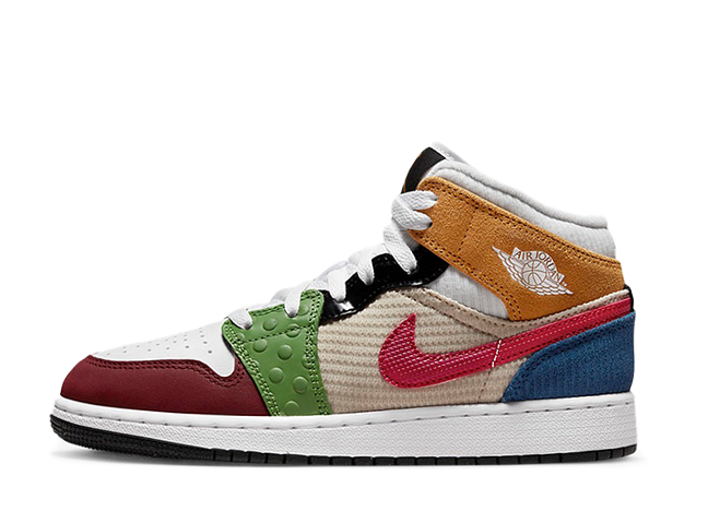 ナイキ Gs エアジョーダン1 ミッド "パッチワーク" ホワイト/ジムレッド/ブラック/パールホワイト/フレンチブルー/アルチチュード グリーン