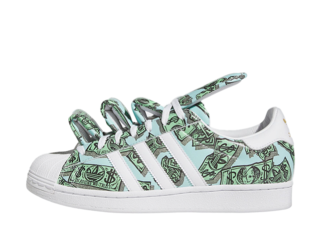ジェレミー・スコット × アディダス スーパースター "マネープリント" フットウェアホワイト/ゴールドメタリック