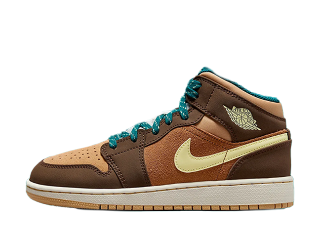 Nike GS Air Jordan 1 Mid SE "Cacao Wow" Cacao Wow/Ale Brown/Twine/Luminous Green/Sail