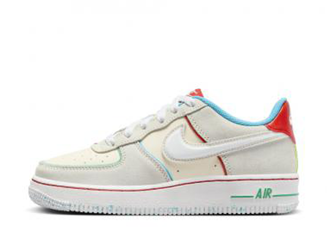 Nike GS Air Force 1 LV8 "Pale Ivory" Pale Ivory/Picante Red/Baltic Blue/White