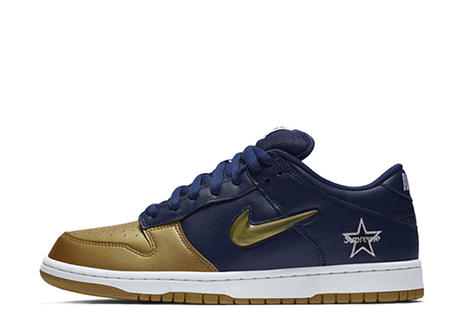 Supreme × Nike SB Dunk Low OG QS "Metallic Gold/Navy/White"