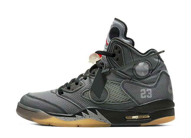 Off-White × Nike Air Jordan 5 "Muslin" Black/Muslin/Fire Red"