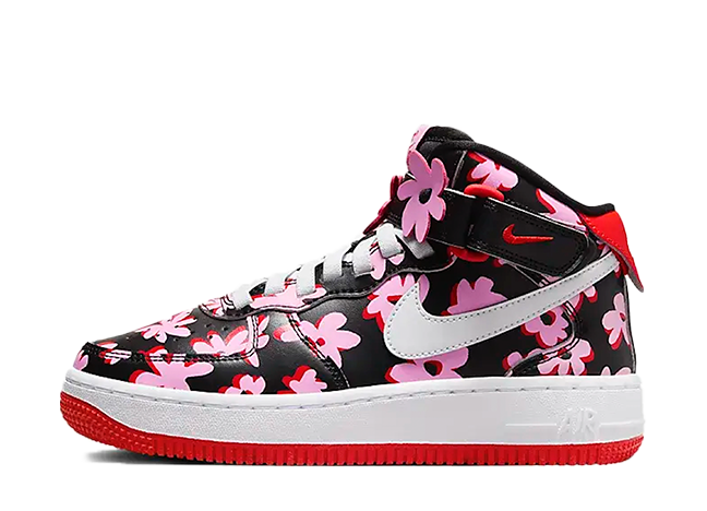 Nike GS Air Force 1 Mid EasyOn SE "Black" Black/Pink Rise/Picante Red/White