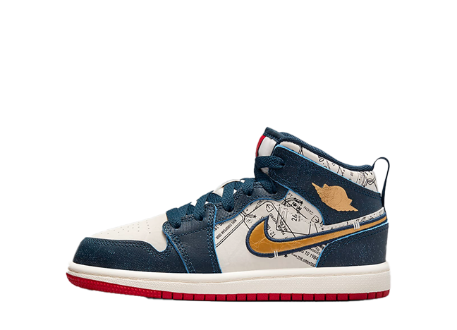 Nike PS Jordan 1 Mid SE "Armory Navy" Armory Navy/Pale Ivory/Sport Red/Metallic Gold