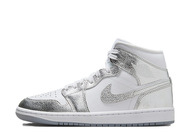 ナイキ ウィメンズ エアジョーダン1 ミッド "メタリックシルバー" ホワイト/ウルフグレー/メタリックシルバー