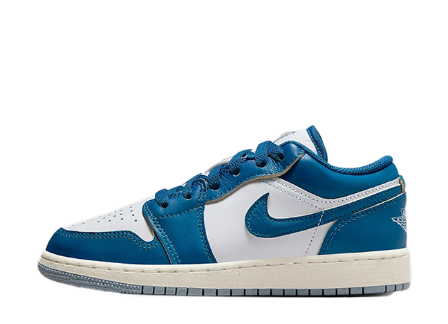 ナイキ GS エアジョーダン1 ロー SE "インダストリアルブルー" ホワイト/ブルーグレー/セイル/インダストリアルブルー
