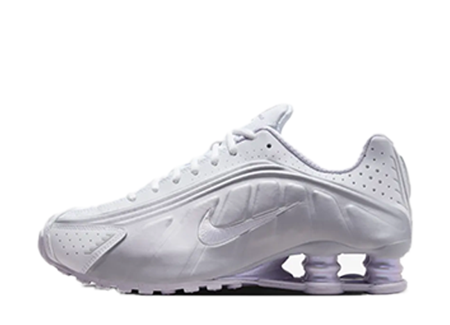 Nike WMNS Shox R4 "White and Metallic Platinum" White/Metallic Platinum/Platinum Tint/Barely Grape
