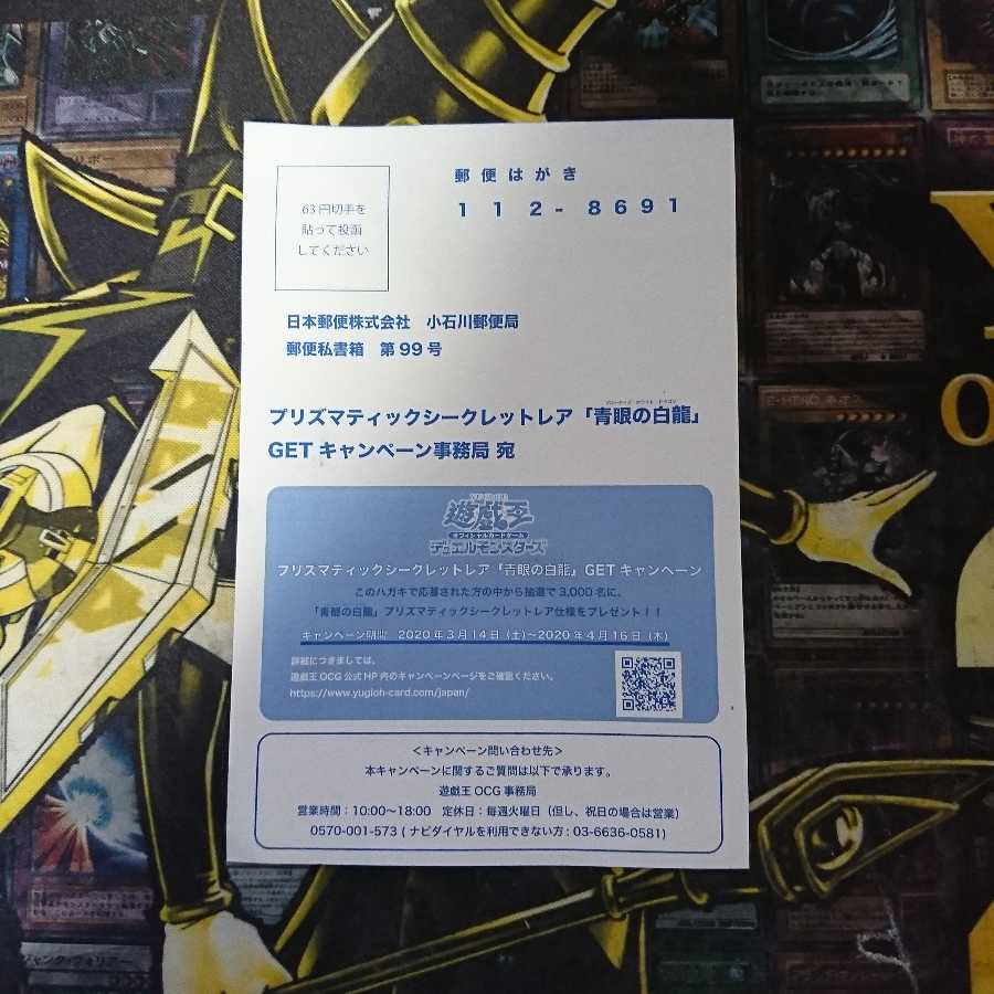 遊戯王 青眼の白龍 応募ハガキ 1枚