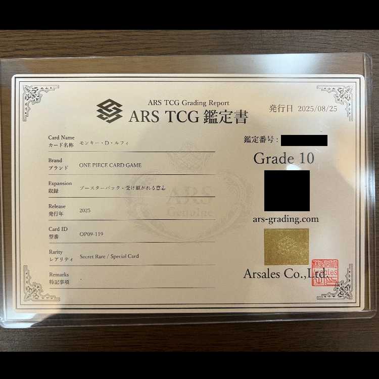 ARS10 Monkey D. Luffy SP SEC OP09-119 with certificate of authenticity One Piece Card Game