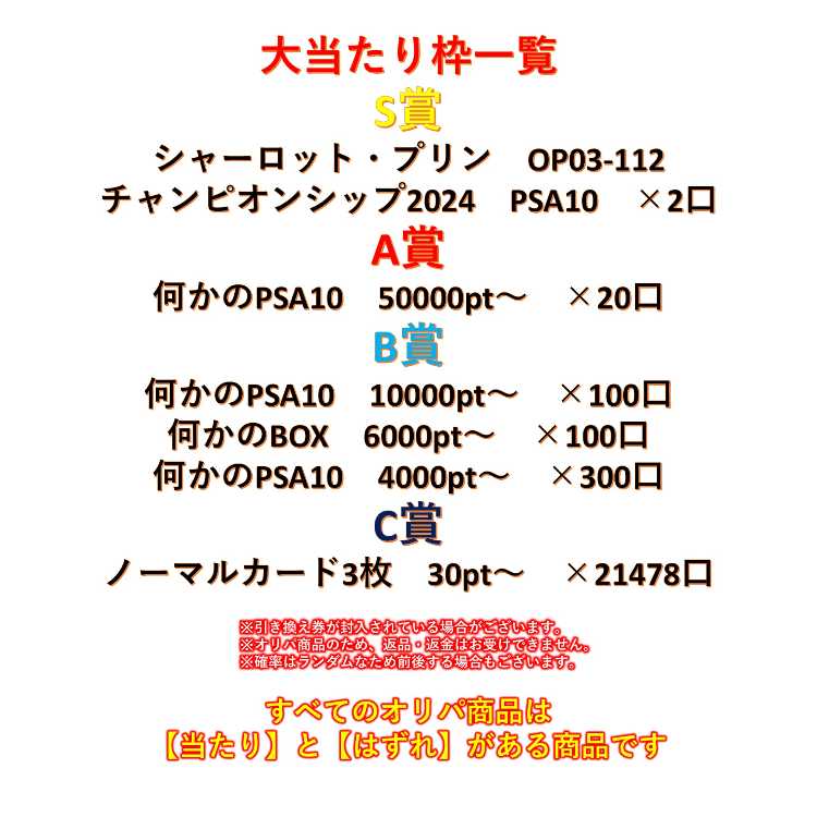【10口】1/42.1でB賞以上が狙える ノーマルカード3枚入り 【S賞はシャーロットプリン】 オリパ ワンピースカード