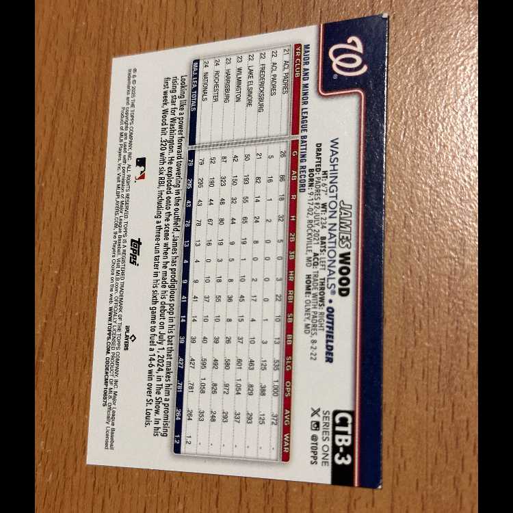 Limited Edition Card James Wood RC Washington Nationals 1枚
