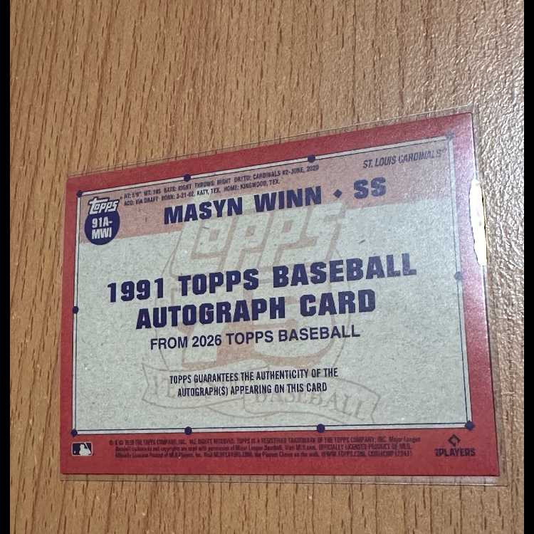 Masyn Winn 1991 Toppsインサート直筆サインカード 75th 1枚
