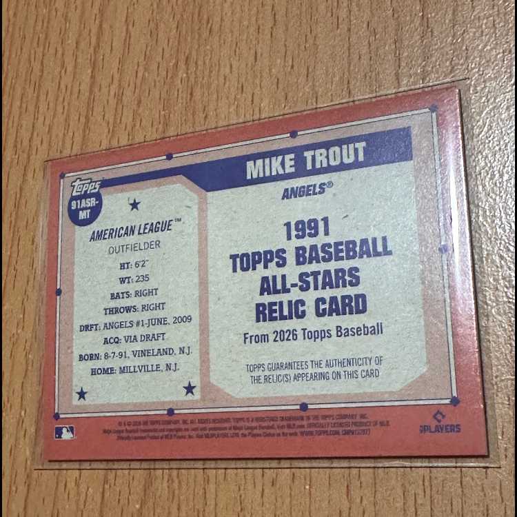 Mike Trout 実使用レリック Topps 1991 All-Stars 1枚