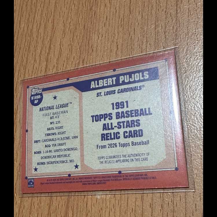 Albert Pujols実使用レリック Topps1991 All-Stars 1枚