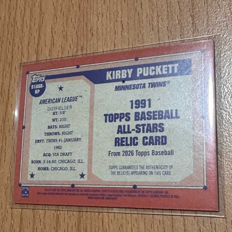 Kirby Puckett実使用レリック Topps1991 All-Stars 1枚