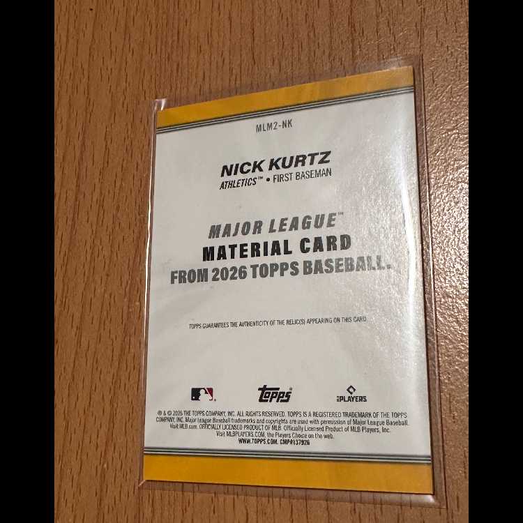 Nick Kurtz 実使用レリック 2026 Topps Series2 1枚
