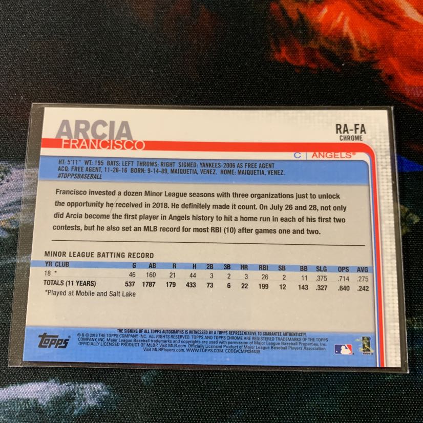 19 topps Francisco Arcia autograph auto RC