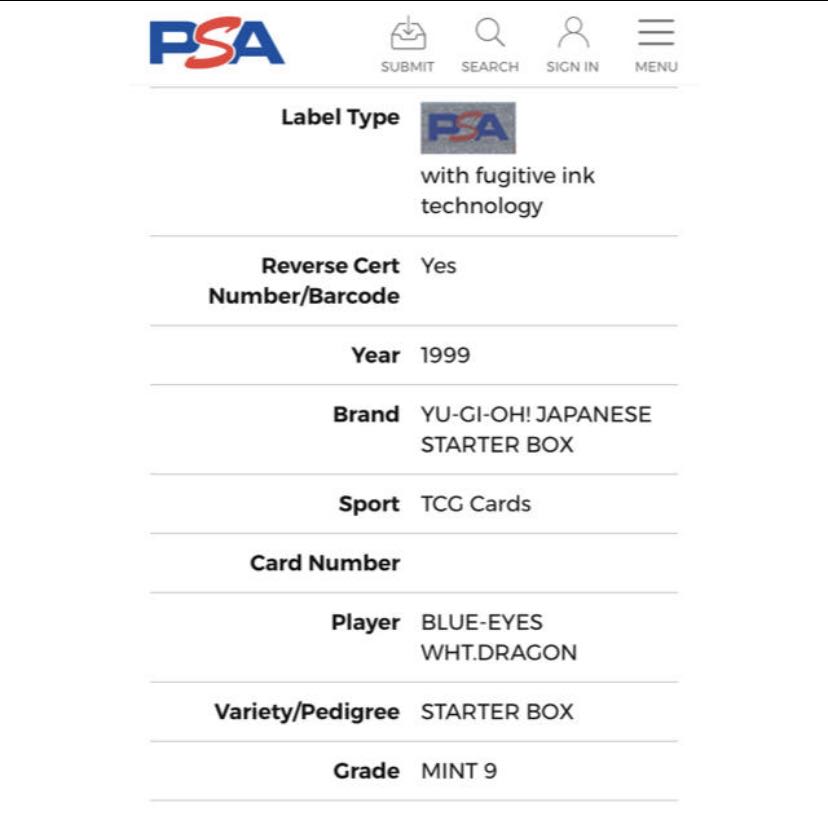 Yu-Gi-Oh! Blue-Eyes White Dragon Early Ultra psa9