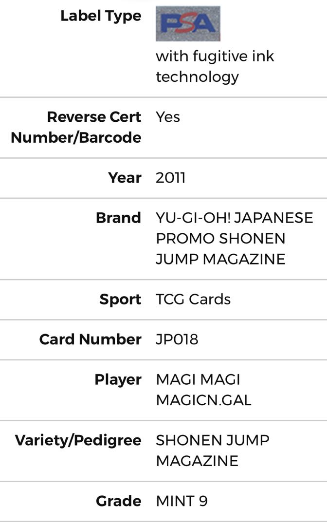 [Price drop! Yu-Gi-Oh! Magic Magician Gal PSA9