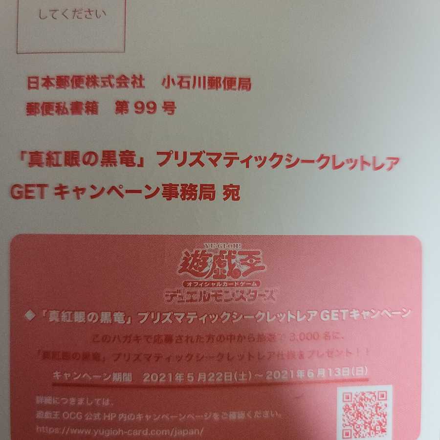 【15枚】遊戯王 真紅眼の黒竜 応募ハガキ 15枚