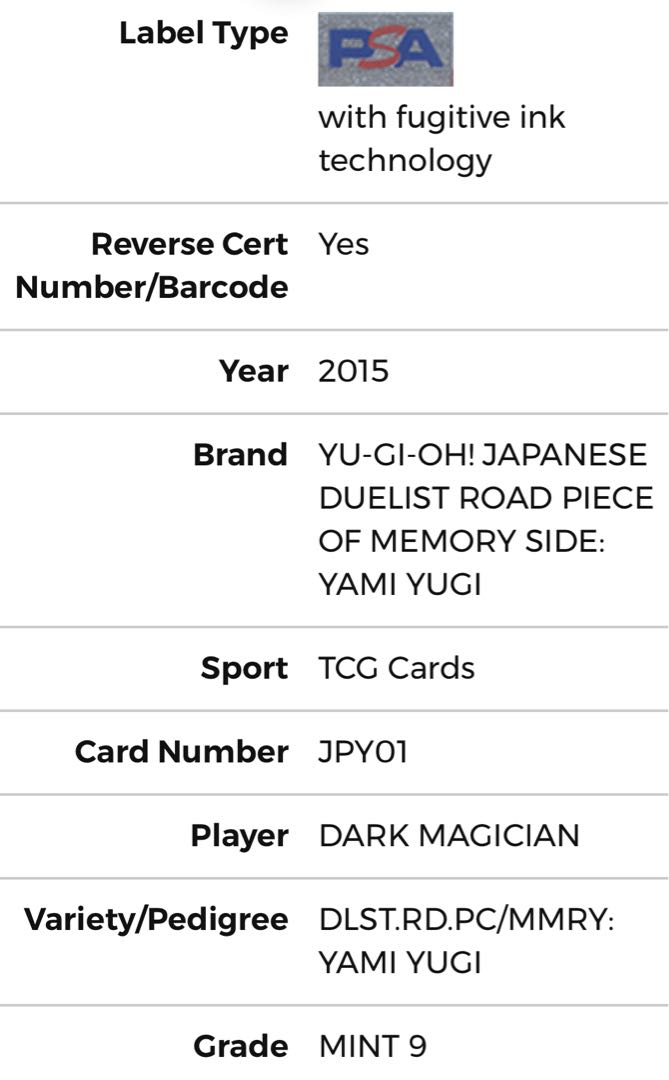 PSA9 Black Magician Secret 15AX
