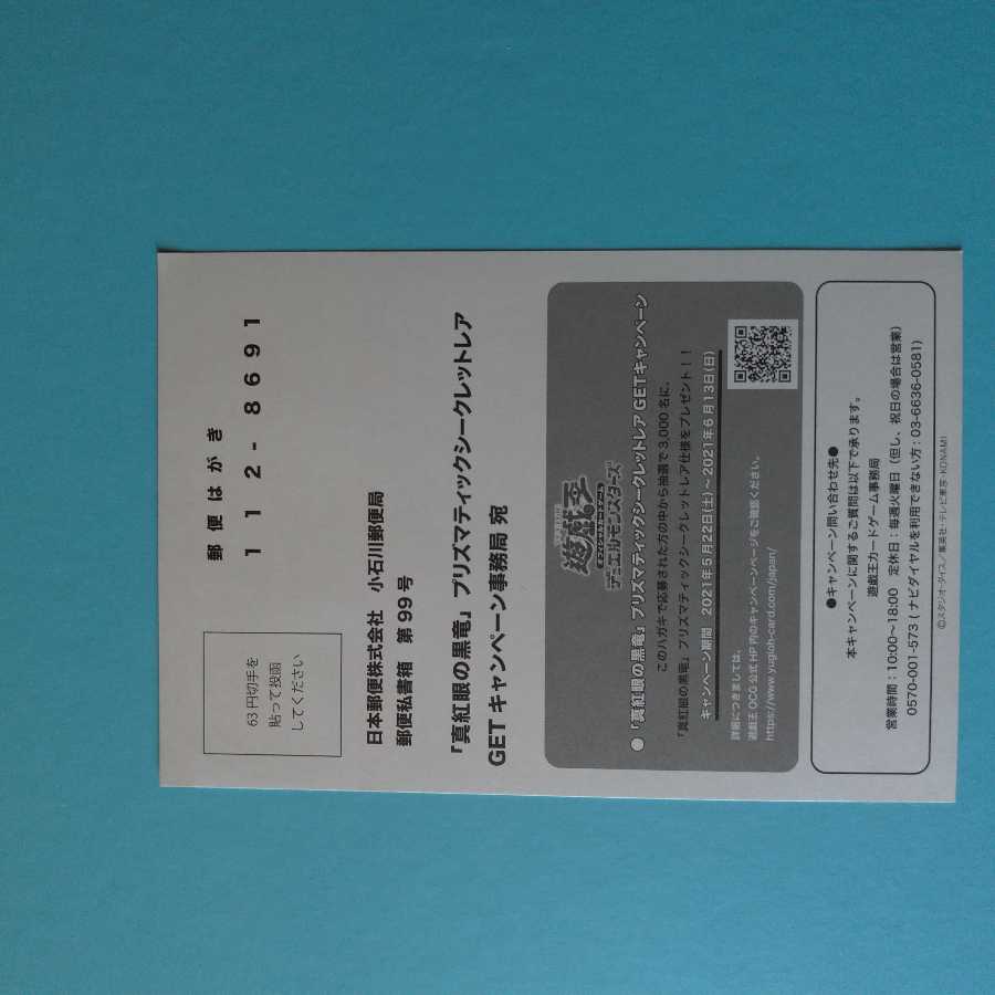 【専用出品】真紅眼の黒竜 ハガキ 一枚