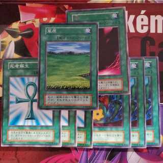 遊戯王 初期 魔法カードセット 死者蘇生 ×3 闇 草原 融合 ×3