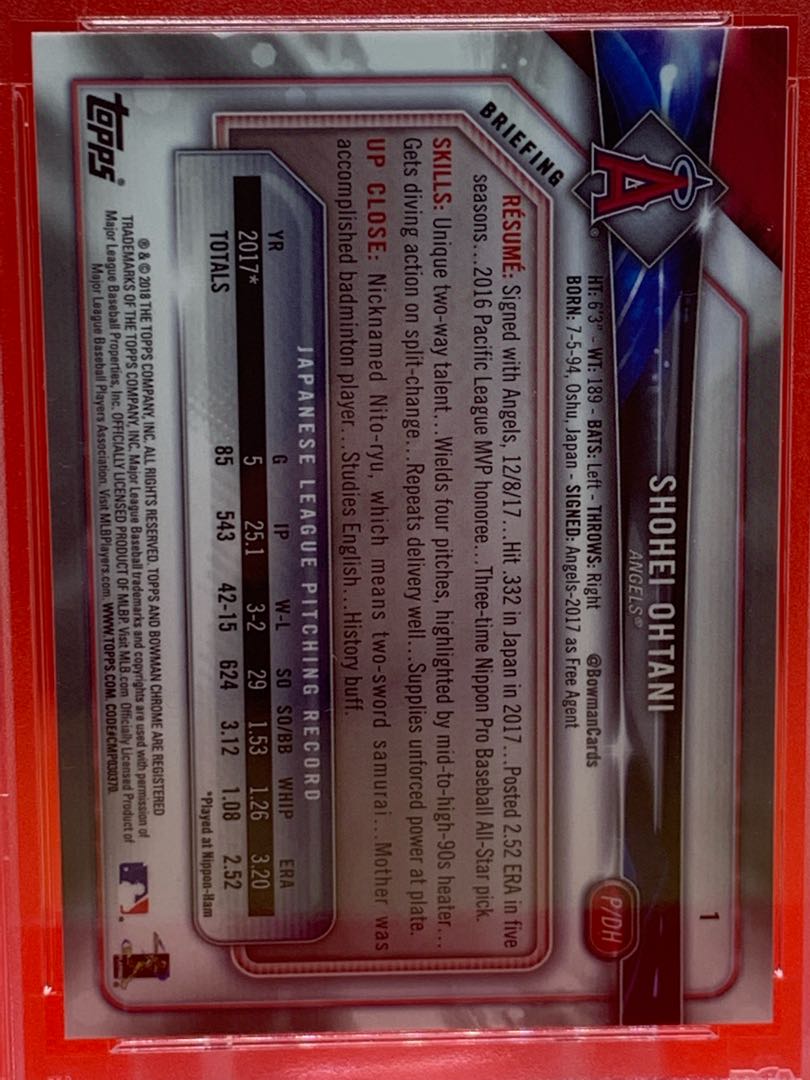 Shohei Ohtani 2018BOWMANCHROME #1 PSA9 RC Rookie Card