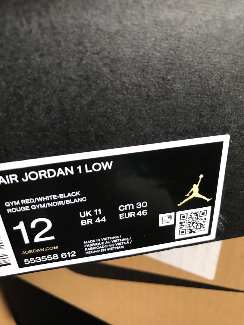 Nike Air Jordan 1 Low Bred Toe 30cm