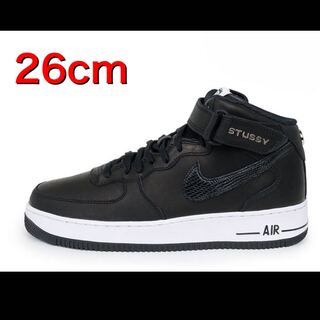 Stussy × Nike Air Force 1 Mid "Black/Black" 26cm