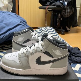 Nike GS Air Jordan 1 Mid "Grey-White/Anthracite" 24.5cm