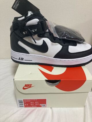 Stussy × Nike Air Force 1 Mid "Black and Light Bone" 25cm