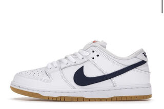 Coupon eligible NIKE SB DUNK LOW PRO ORANGE LABEL "WHITE/NAVY" Nike SB Dunk Low Pro Orange La Bianca "Ho Wight/ne Minar" us 8.5 26.5cm