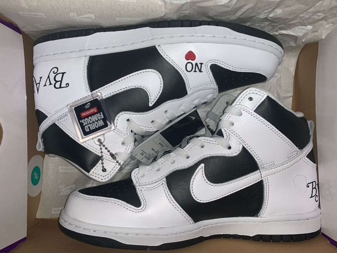 Supreme x Nike SB Dunk High By Any Means "White Black" 26cm
