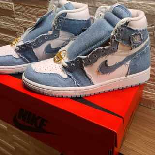 Nike Women's Air Jordan 1 Retro High Og "Denim" Ho Wight/Warn Snubbull Metallic Gold DM9036-104 27cm