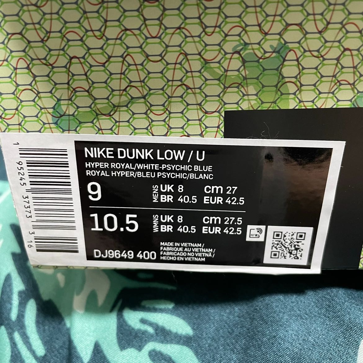 ユニオン × ナイキ ダンク ロー パスポートパック "アルゴン/ハイパーロイヤル" 27cm