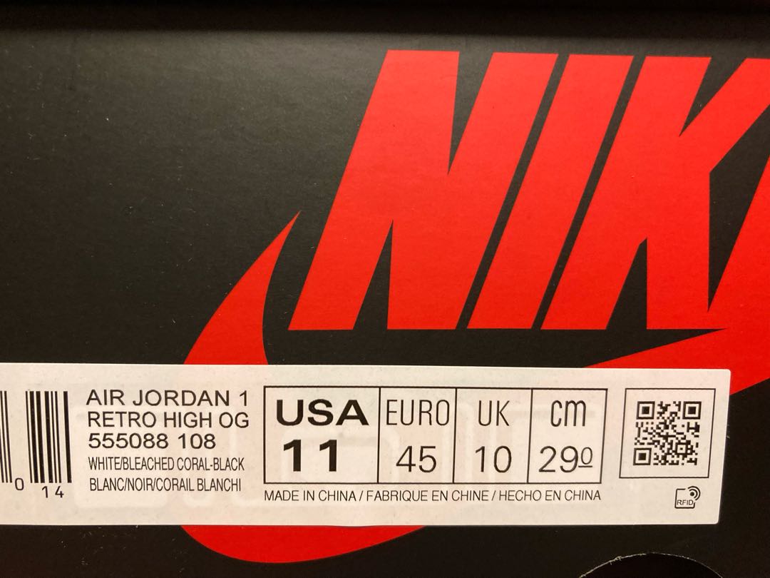 Nike Air Jordan 1 High OG "Bleached Coral" 555088-108 29cm