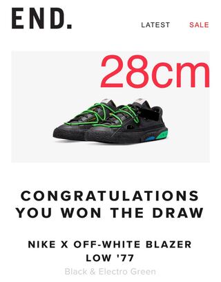 オフホワイト × ナイキ ブレーザーロー "ブラック アンド エレクトログリーン" 28cm