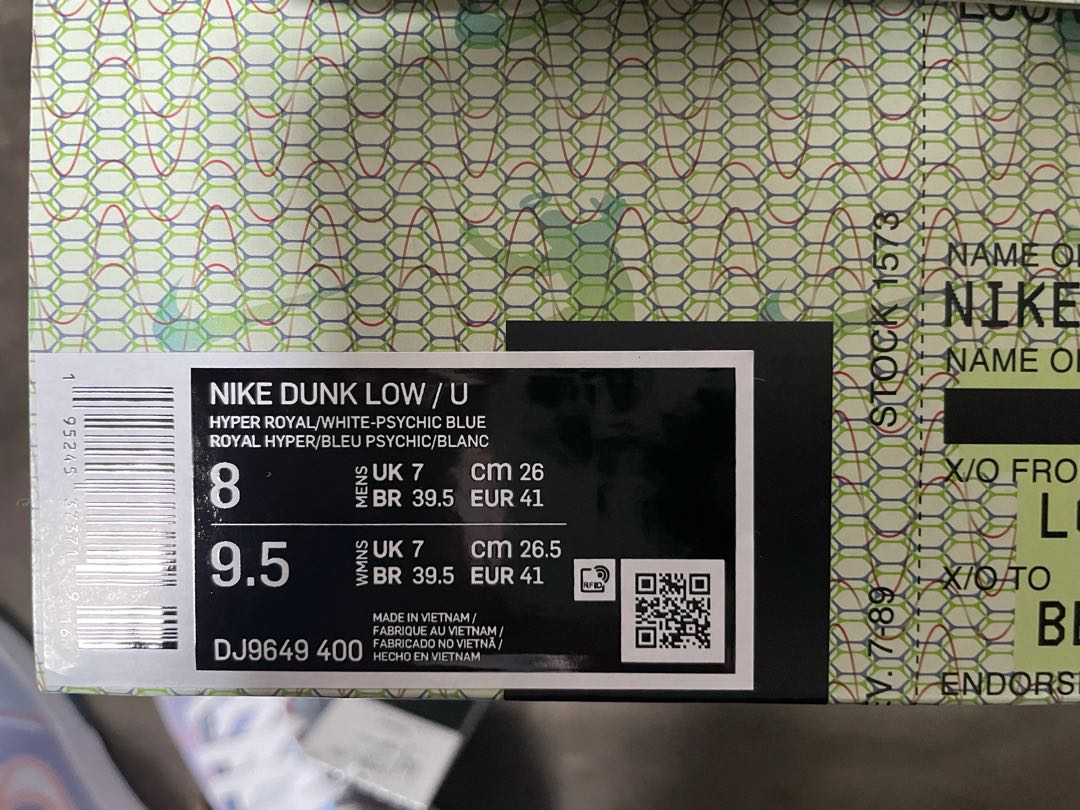 Union x Nike Dunk Low Passport Pack "Argon/Hyper Royal" DJ9649-400 26cm