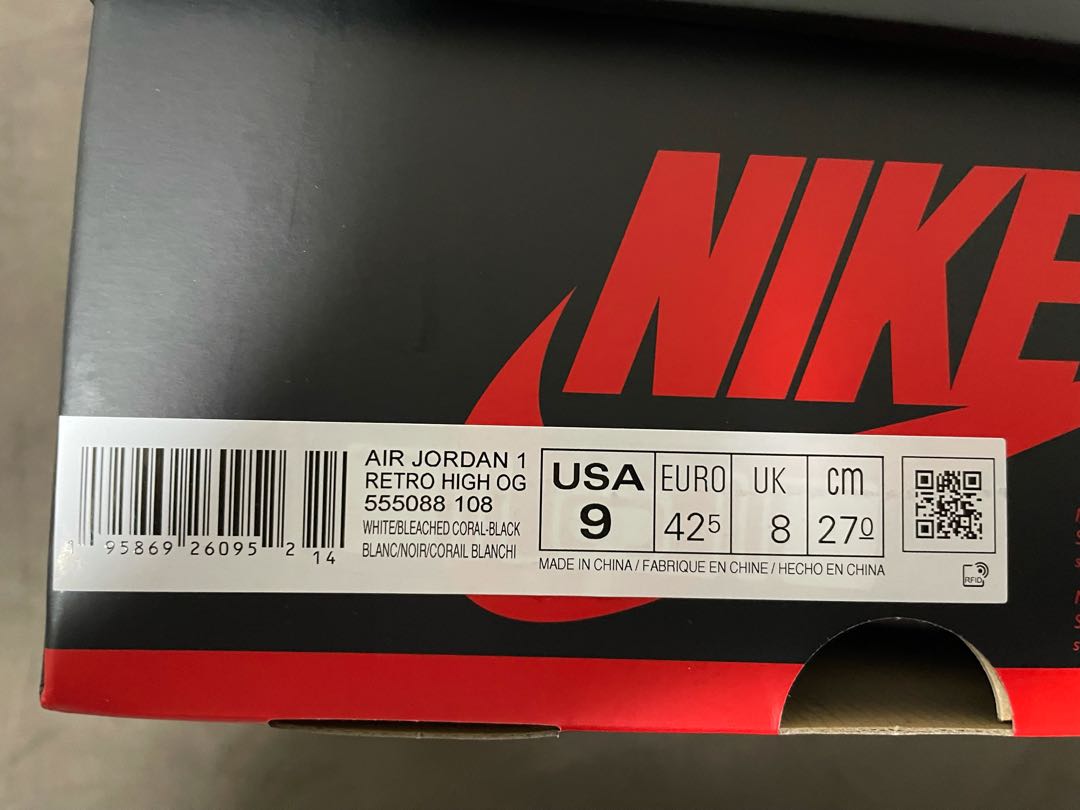 Nike Air Jordan 1 High OG "Bleached Coral" 555088-108 27cm