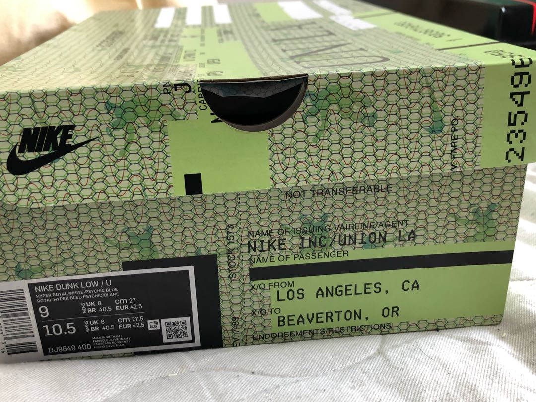 ユニオン × ナイキ ダンク ロー パスポートパック "アルゴン/ハイパーロイヤル" DJ9649-400 27cm