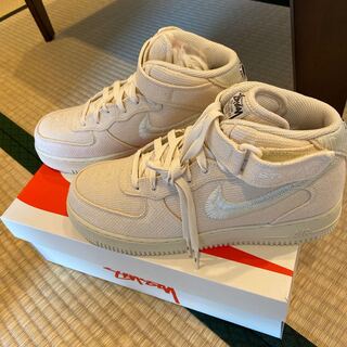 Stussy × Nike Air Force 1 Mid "Fossil Stone" 26.5cm