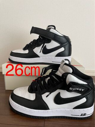 Stussy × Nike Air Force 1 Mid "Black and Light Bone" 26cm