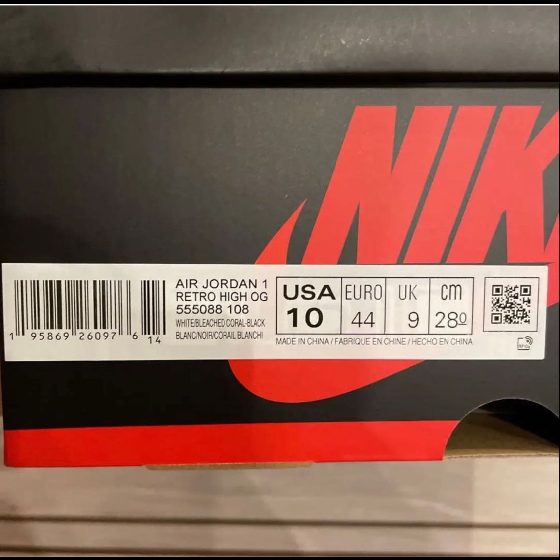 Nike Air Jordan 1 High OG Bleached Coral 28cm