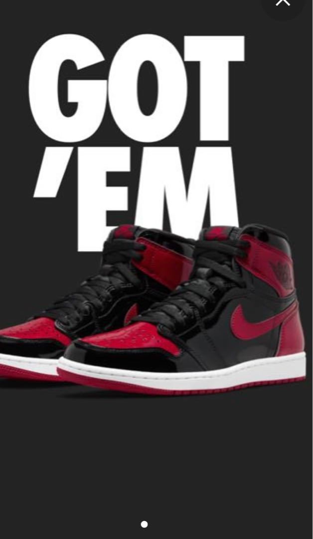 Nike Air Jordan 1 Retro High Og "Bread Patent" Black/HoWight Varsity Red 555088-063 27.5cm